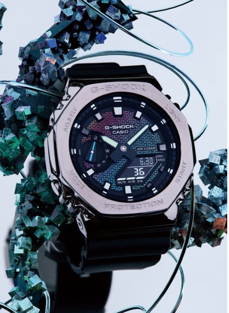 شوك ساعة كاسيو جي شوك قوس قزح مثمنة الميناء GM-2100RW-1A تناظرية رقمية رمادية للرجال - Image 3